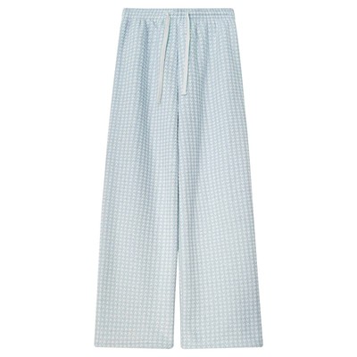 145cm羊羔绒千鸟格阔腿裤女秋冬