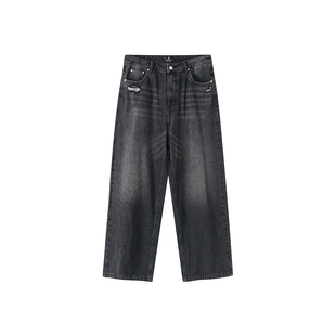 BUTTBILL BETA 23FW重磅245g水洗做旧牛仔裤猫须磨边破洞直筒长裤
