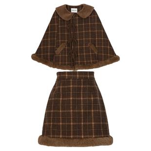 森女部落原创娃娃领毛呢斗篷半身裙时尚套装2026年秋冬装新款女装