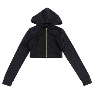 A BEAN abg辣妹 短款高腰露脐小帽衫 拉链开衫连帽卫衣外套