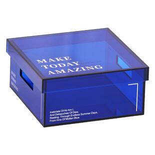 杂物收纳盒带盖收拾化妆品高级感防尘亚克力透明书本彩色克莱因蓝