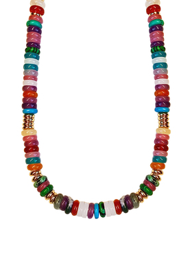 落日飞盘彩色天然石欧美项链女