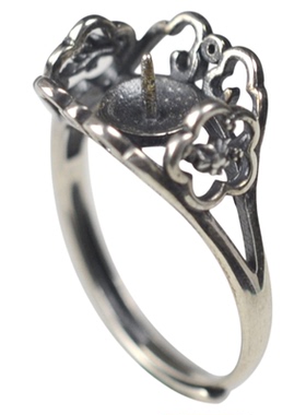 燕子家半孔圆珠珠子纯银戒托