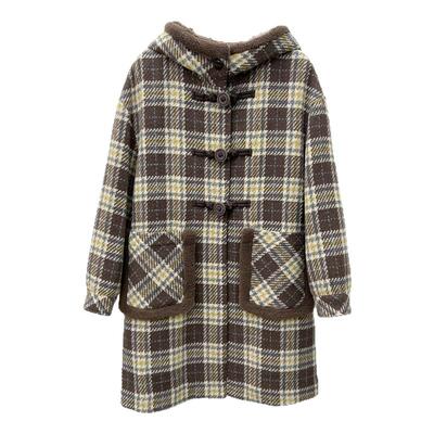 C●2025冬季新品 夹棉格纹呢子大衣女中长款宽松加厚毛呢外套8063