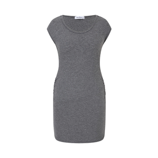 MosesQueen魔西女王灰色u领短袖连衣裙夏季新款修身显瘦包臀短裙