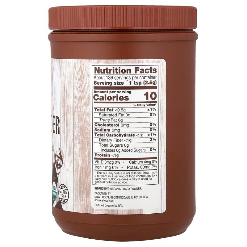 NOW Foods 100%纯天然有机巧克力朱古力可可粉多酚无糖未碱化340g