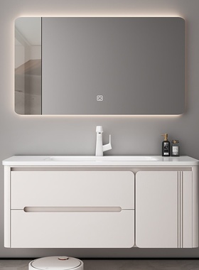 熠达简约奶油风橡胶木烤一体洗手洗脸盆盆实木陶瓷组合柜浴室柜漆