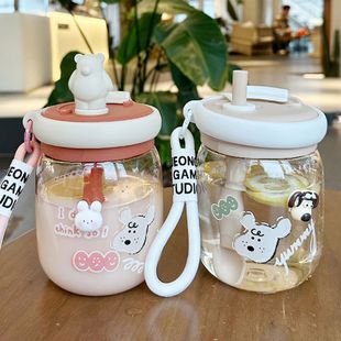 新款 饮水杯 卡通搅拌杯随手咖啡杯提绳喝水杯子男女学生高颜值夏季