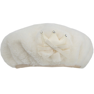 女童帽子秋冬白色保暖毛绒婴幼儿成人大儿童女宝宝亲子画家贝雷帽