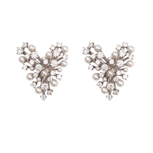 CrayonX烟花爱心 立体感珍珠水钻花朵耳环女时尚个性耳饰