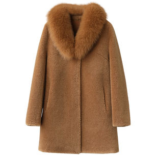 羊剪绒大衣女2025冬新狐狸毛领中年妈妈减龄海宁羊毛颗粒皮草外套