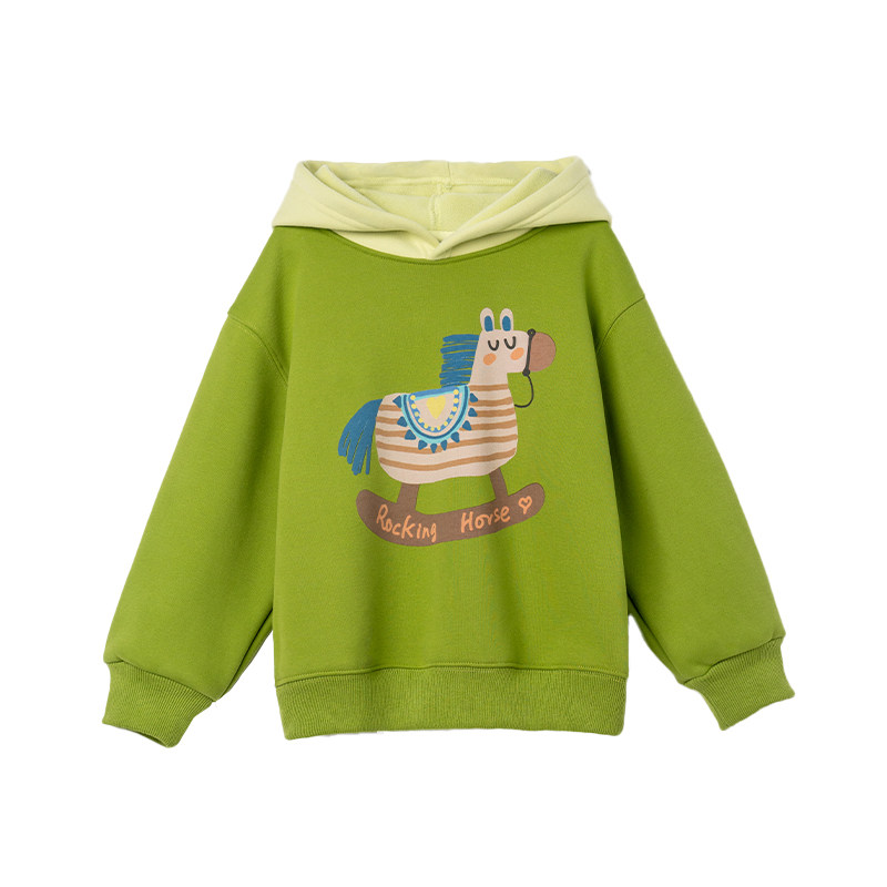 笛牧女童秋冬加绒卫衣新款一体绒加厚洋气儿童冬季中大童保暖上衣