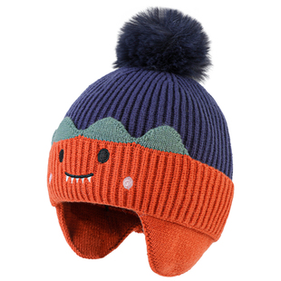 儿童帽子围巾套装男孩女孩保暖冬季卡通可爱炸街护耳帽针织毛线帽