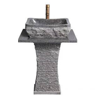 石头洗手盆庭院一体户外洗手台家用石材轻奢立柱脸盆室外水池中式