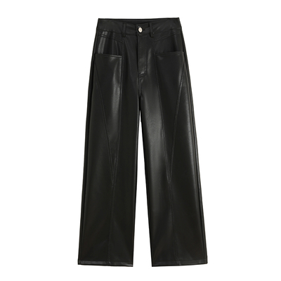 PU皮超软皮裤阔腿裤女加绒长裤子