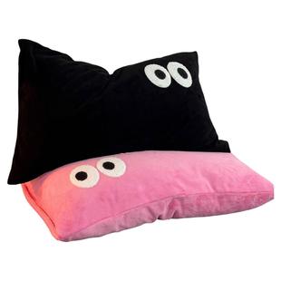 大眼睛冬季牛奶绒枕套加绒一对家用珊瑚绒单人枕头套装单个冬天