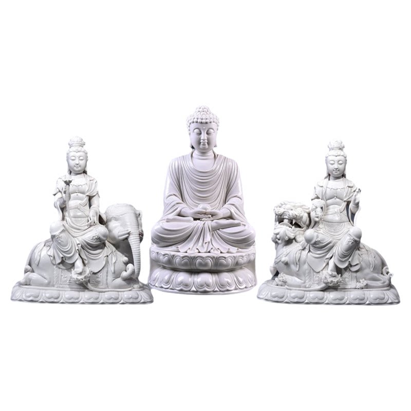 戴玉堂陶瓷摆件《华严三圣》释迦牟尼文殊普贤菩萨佛像家居饰品