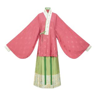 花朝记｜春分｜明制汉服马面裙对穿交短衫织金妆花桃红传统日常款