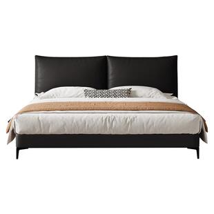 复古中古风真皮床头层牛皮软包婚床意式轻奢极简主卧大床高脚双人