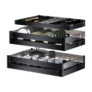 unaxi-v35厨房拉篮锅具橱柜收纳置物架内抽屉阻尼双层加厚碗碟篮