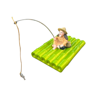 鱼缸鱼池可漂浮老翁钓鱼装饰流水造景小摆件仿真竹排老头寒江独钓