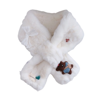 高品质优品韩单冬季仿兔毛加厚保暖短款交叉毛绒茸围巾围脖白色女