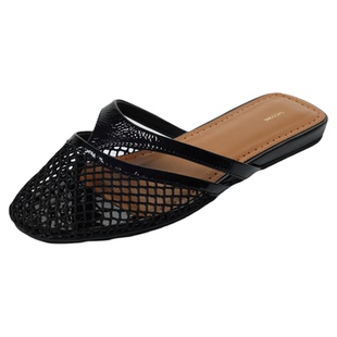THESOONG/羊皮网面鞋 经典镂空透气渔网包头平底拖鞋7111