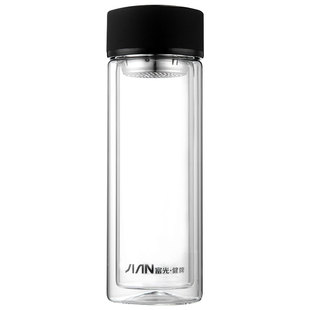 富光双层玻璃泡茶杯学生透明男女大容量带盖家用便携水杯子500ml