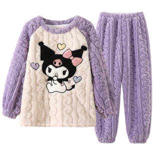 儿童睡衣2026新款秋冬季女孩春秋加绒宝宝珊瑚绒女童酷洛米家居服