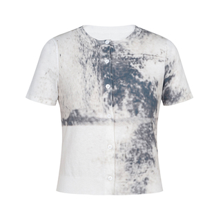 FUNNEL IN原创设计 中国风水墨泼墨印染短袖针织开衫女夏短款上衣