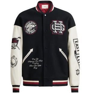 CHINISM赤尘 撞色绣花毛呢重磅棒球夹克男美式冬季复古夹棉外套