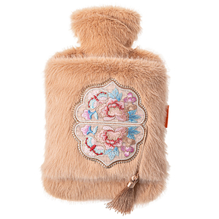 新国风毛绒热水袋注水女生双插手热敷暖肚子复古可拆洗大号暖水袋