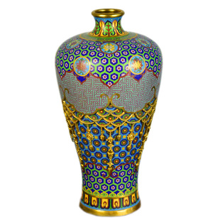 清代莲花纹锦地梅瓶北京景泰蓝花瓶15寸梅尊厚胎全铜手工掐丝珐琅