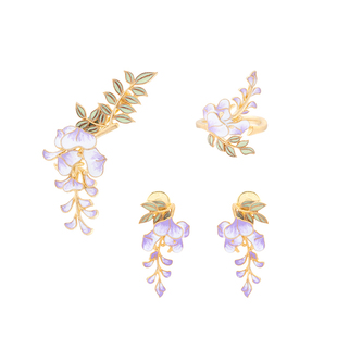 苏州博物馆紫藤系列首饰耳钉戒指银镀金珐琅吊坠胸针创意礼物首饰
