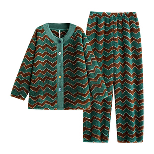 悦内睡衣女士冬季秋冬款法兰绒加厚加绒珊瑚绒家居服软绵绵可外穿