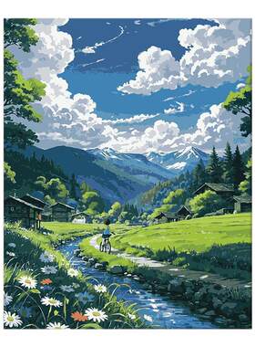 夏天 数字油画diy治愈系填充装饰画宫崎骏风景漫画填充填色画画