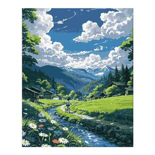 夏天 数字油画diy治愈系填充装饰画宫崎骏风景漫画填充填色画画