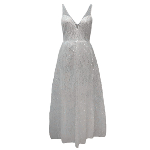 新娘白色婚纱长裙晚宴年会主持演出礼服性感深V领露背亮片连衣裙