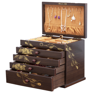 实木首饰盒全锁设计挂钩款挂项链耳环戒指手镯防氧化收纳盒饰品盒