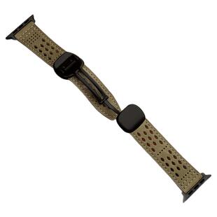 匠戴适用于applewatch苹果S10表带ultra疯马牛皮s11透气se替换9腕带新款高级8磁吸S7男女6夏日质感iwatch46mm