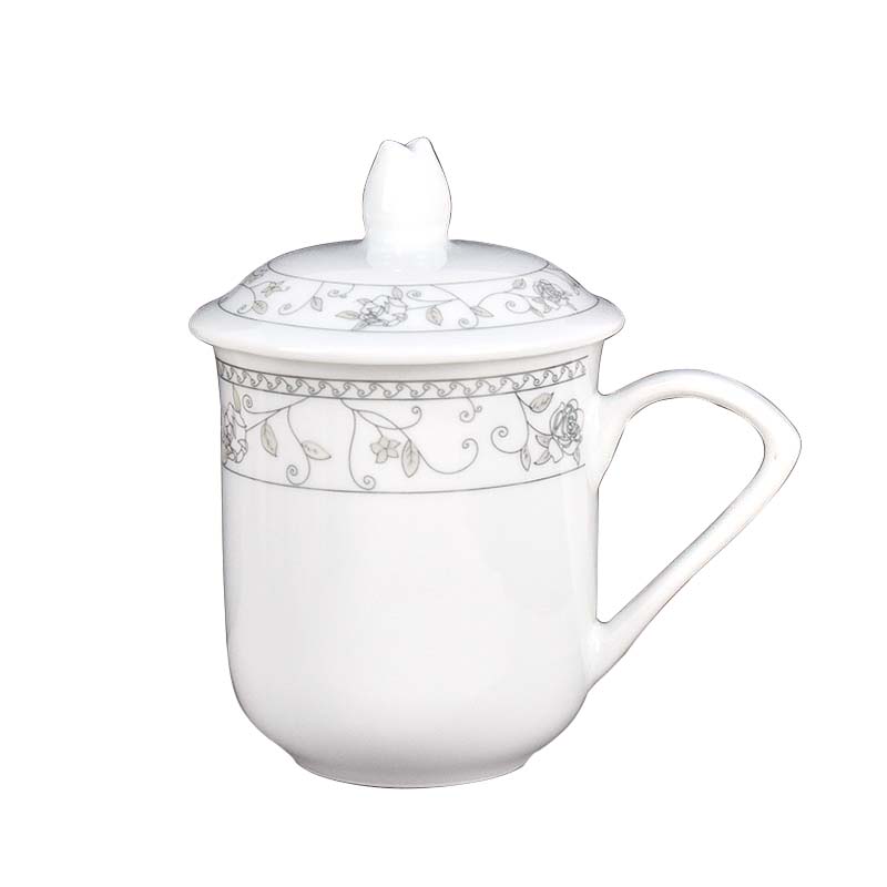 陶瓷茶杯带盖6个水杯会议办公杯
