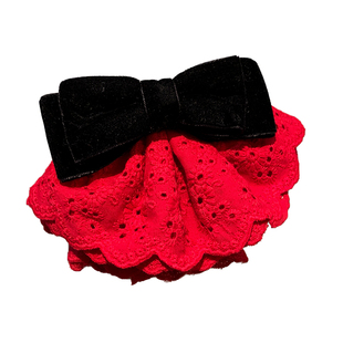 新年红色蕾丝蝴蝶结丝绒裙摆发夹女后脑勺弹簧夹韩系复古百搭发卡