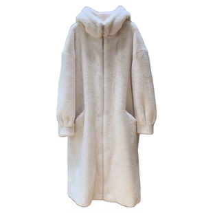 慵懒冬日仿水貂毛貂皮大衣保暖连帽加长款韩版环保皮草女毛毛外套