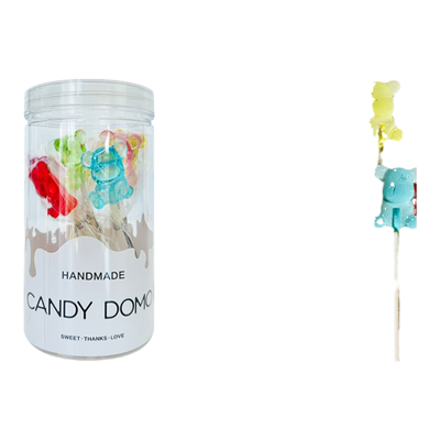 CANDYDOMO手工小熊无糖棒棒糖水果味7支装儿童零食新年糖果礼物