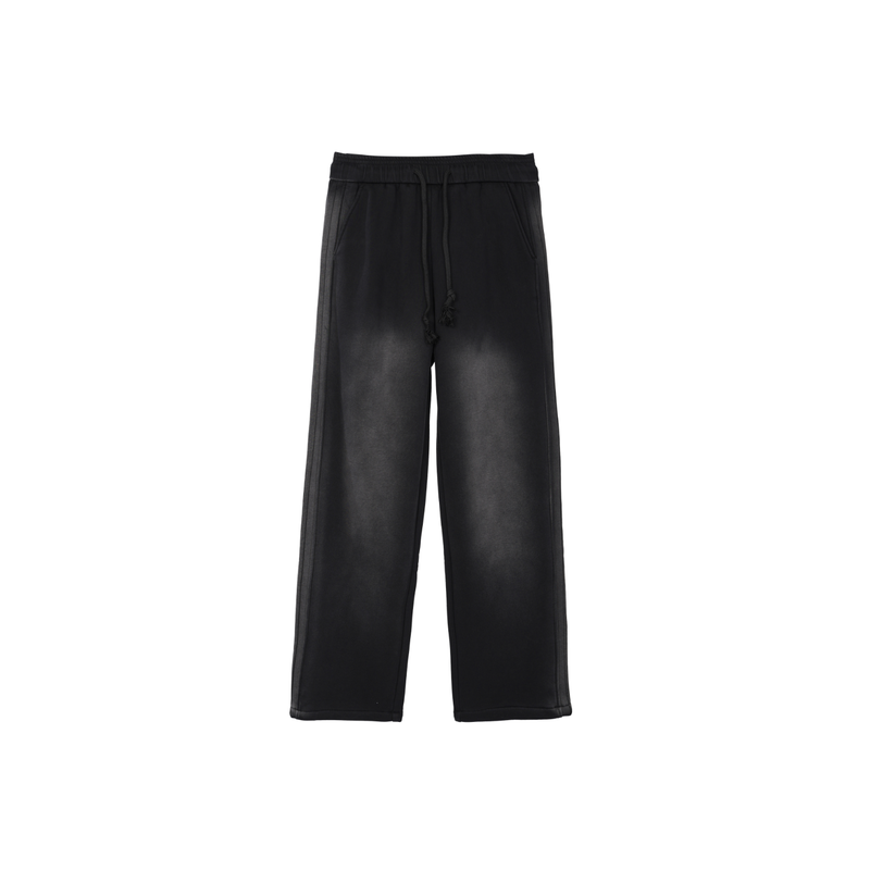 WAOOO 秋冬加绒加厚新款黑色卫裤男直筒宽松休闲长裤子男学生