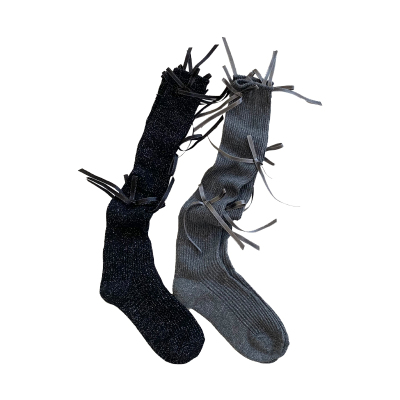 白色蝴蝶结小腿袜女日系jk堆堆袜