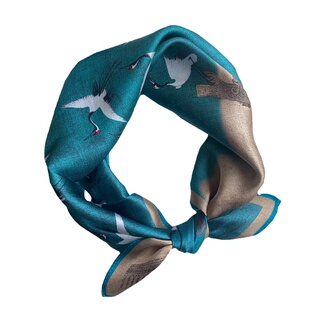 100%桑蚕丝文创礼品中国风宋徽宗瑞鹤图小方巾杭州真丝围巾小领巾