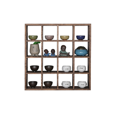 实木多宝阁茶杯架子茶壶茶具收纳置物壁挂展示架中式复古茶架48格