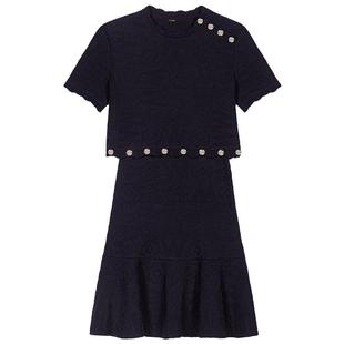 Maje秋冬女装法式时尚气质黑色铆钉收腰两件套短款针织上衣连衣裙