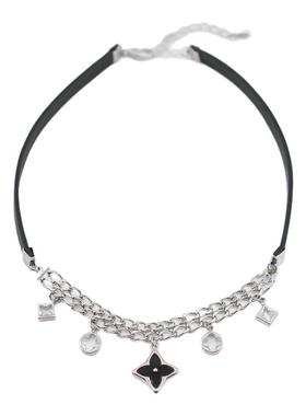 四叶草链条拼黑皮颈链多吊坠